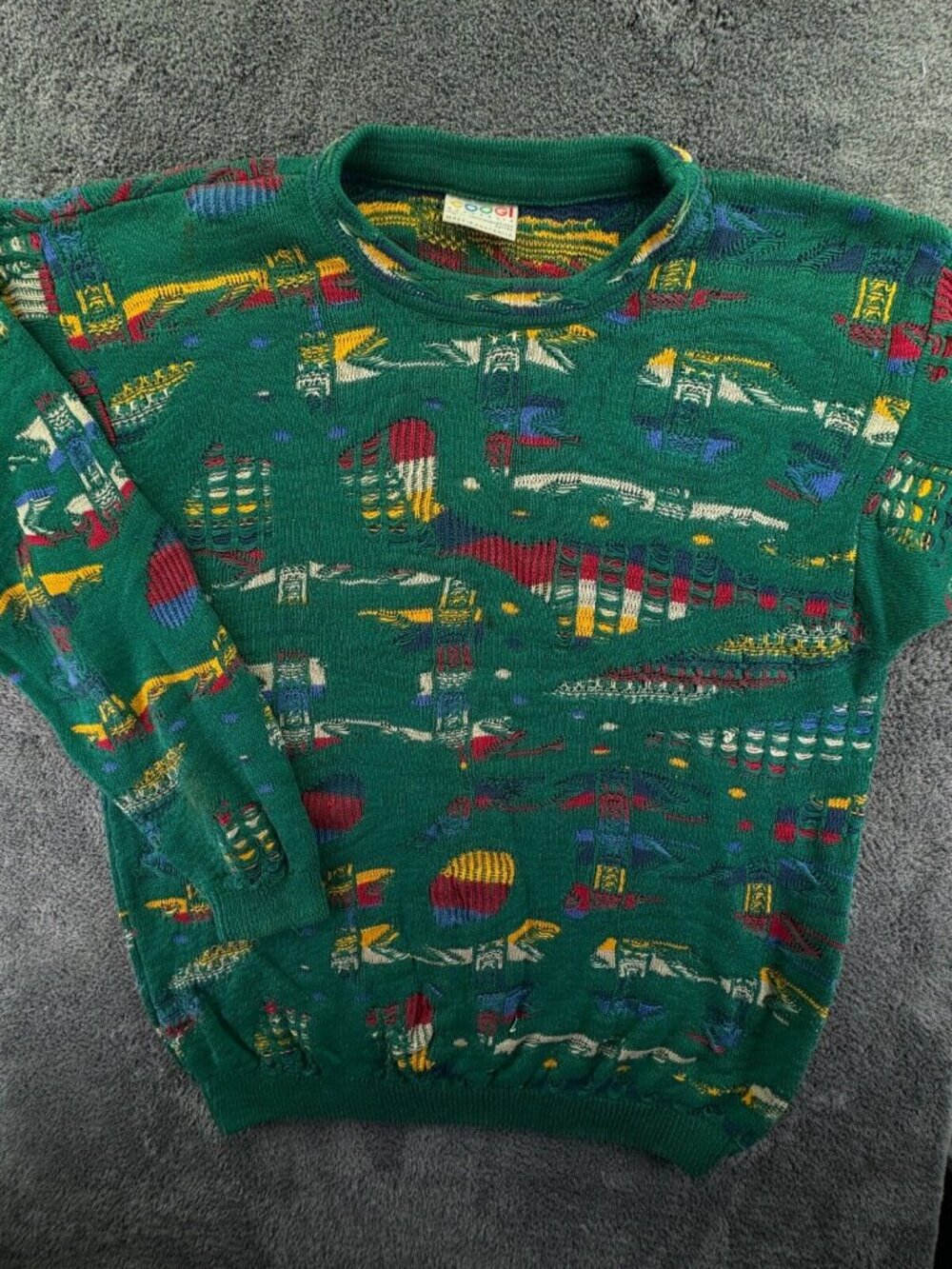 COOGI Australia Sweater Green XL Cotton Pullover Knit Men’s Abstract Print Adult